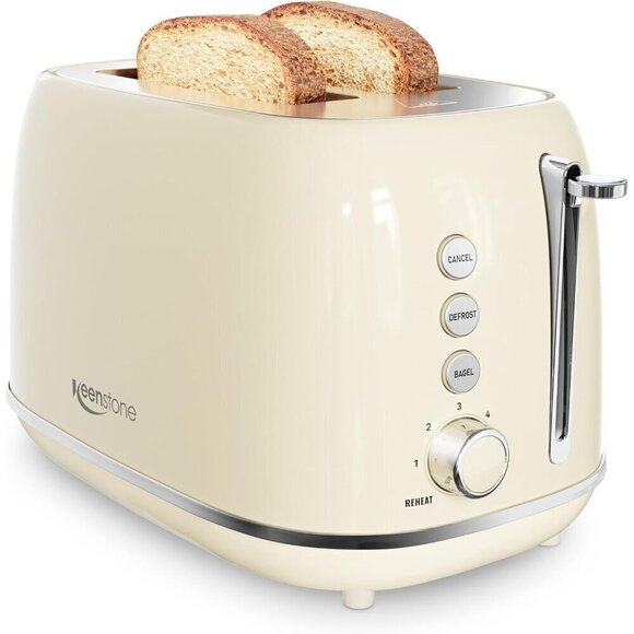 2 Slice Stainless Dark Stainless beige Toaster Retro with 6 Bread Shade Settings - Picture 1 of 6